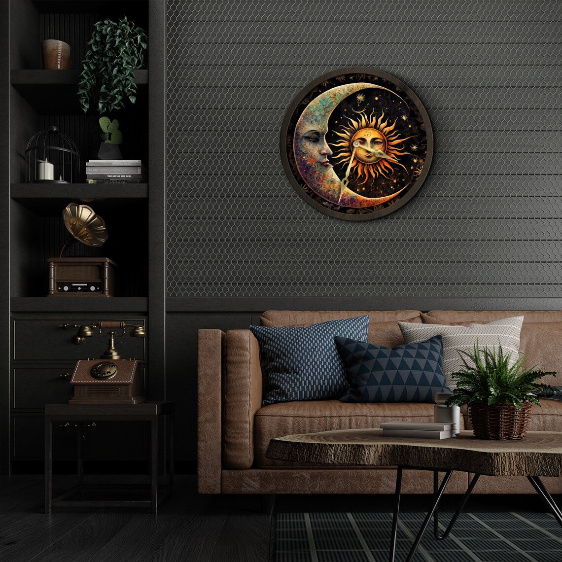 Sun and Moon Wall Clock, Sun Moon Clock, Celestial Wall Clock ...