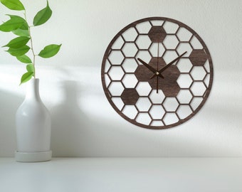 Honeycomb wall clock,Geometric wall clock,Honeycomb decor,Wood wall clock,Wooden wall clock,Unique wall clock,Kitchen wall clock