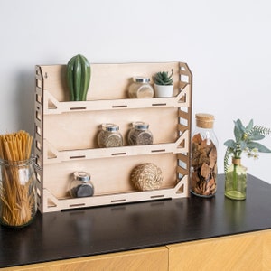 Estante de madera para especias de montaje en pared, Estante para tarros de especias, Soportes para tarros de especias, Estante para especias de estilo rústico, Almacenamiento de condimentos, Estantes para especias, Soporte para tarros de especias