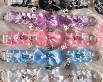 Pet Play Pleated Paw Collar | Pet Play Cosplay Gear Adult Ruffles Lace Bow Kawaii Choker Necklace