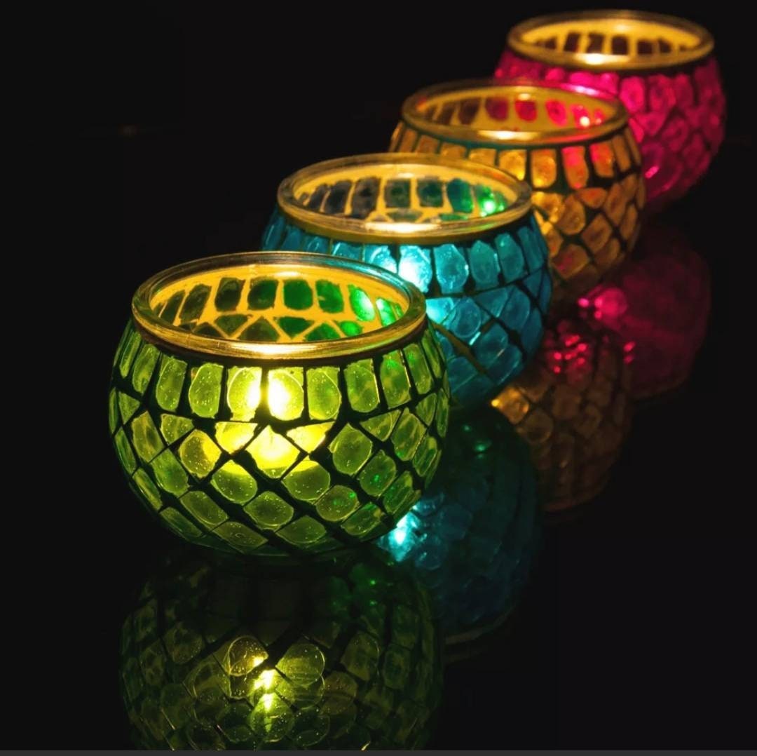 Mosaic Glass Tealight Candle Holder Wedding Favours, Decorative Candle