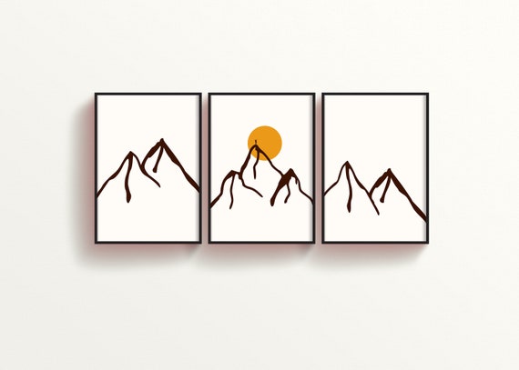 Mountain Sunset Landscape Triptych Set of 3 Hiker Wall Art | Etsy