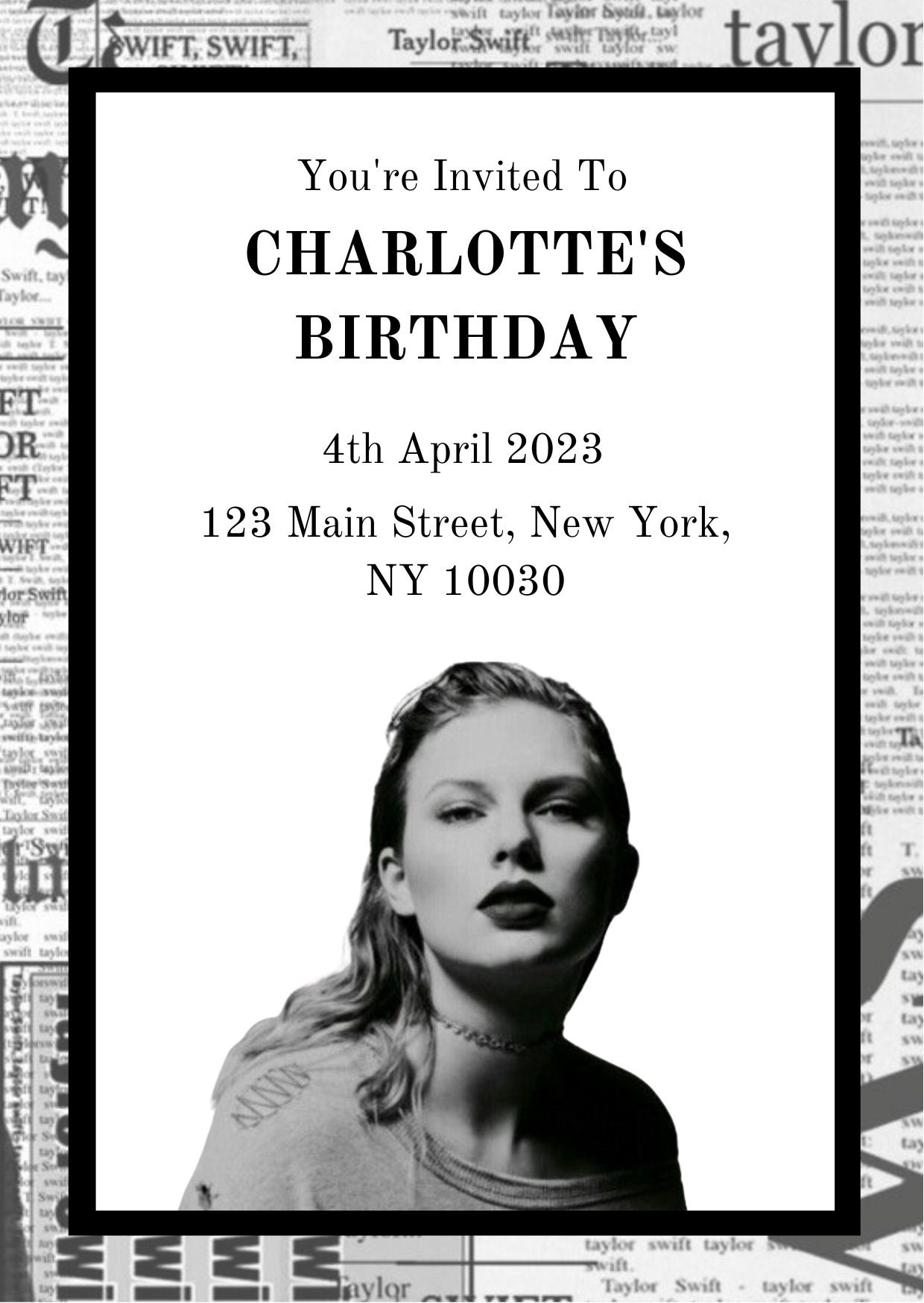 Taylor swift reputation digital party invite invitations personalised