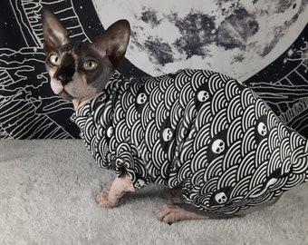 Circular Skulls- Spooky Halloween Killers Flowery Squish Sphynx Clothing. Cat, Dog - Pet Jumper. Stretchy