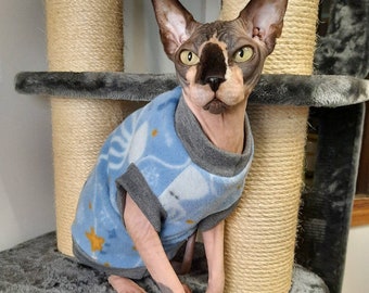 Blue Octopus, Sea Ocean life  Sphynx Clothing, Cat, Dog - Pet Jumper, Clothes in light Fleece Stretch