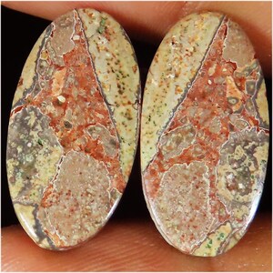 Natural Leopard Jasper Pair Cabochon Gemstone for Earring Making | Coffee Jasper Earring , Cobra Jasper Pair Cabochon Loose Gemstone (GP14)