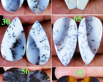 DENDRITE OPAL Pair Cabochon Natural Designer Dendrite Opal Pair Gemstones , Earring Pair , Dendrite Opal Pair for jewelry making