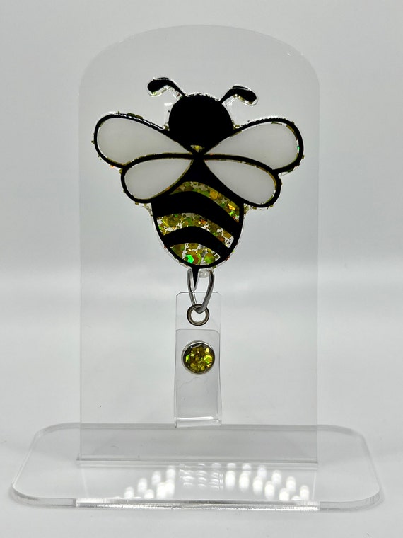 Bee Glitter Badge Reel, Bumble Bee Glitter Badge Reel, Custom Badge Reel, Cute Bee Badge Reel, Alligator Clip Badge Reel, Retractable