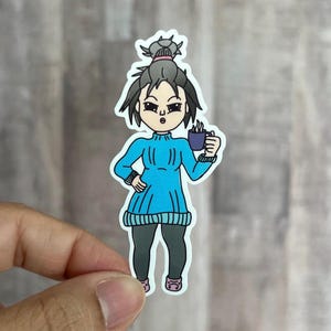 Grumpy Coffee Girl Vinyl Sticker | Tired Bookish Woman | Moody Reader | Coffee Before Books | Moody Coffee Babe Decal | Messy Mom Bun