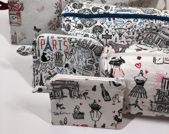 Grande trousse pour stylos, école, maquillage, pinceaux, trousse de toilette... motifs I Love Paris, mode parisienne