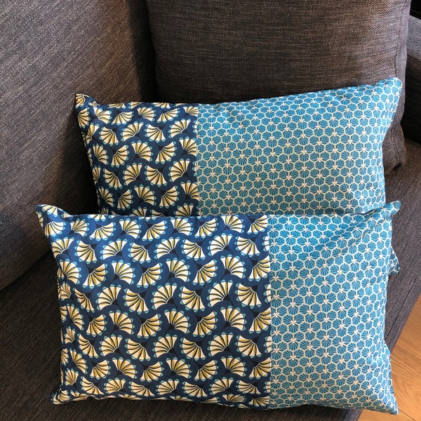 Cushion cover - pillowcase - 50 cm x 30 cm in blue Japanese fabric