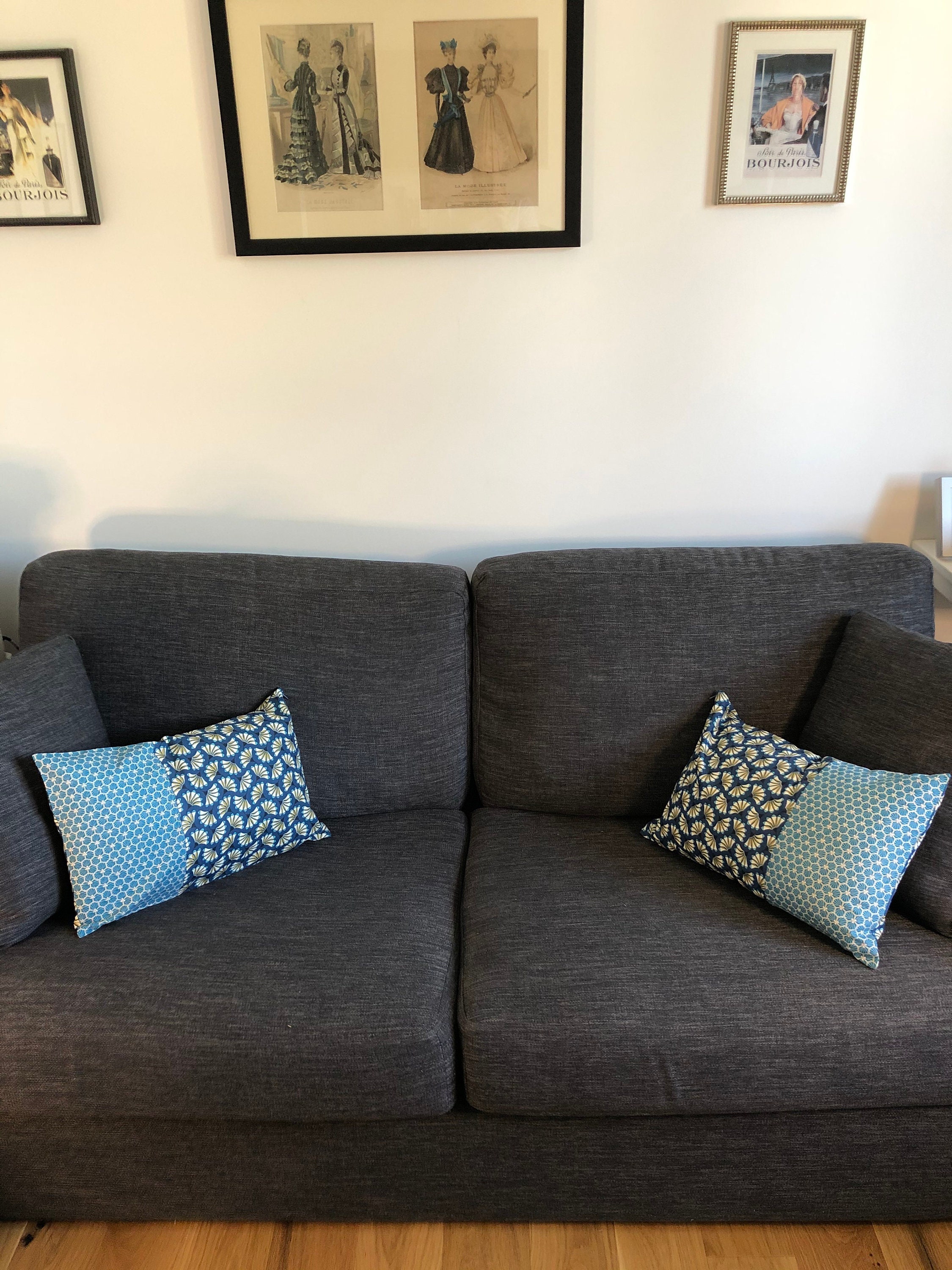 Housse de Coussin - Taie d'oreiller 50 cm X 30 en Tissus Japonais Bleu