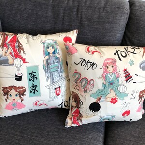 Funda de cojín reversible - funda de almohada - cuadrada 45 cm x 45 cm en tejidos japoneses manga