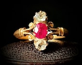 Victorian Austria-Hungarian Ruby Diamond Ring in 14 Carat Rose Gold Circa 1880