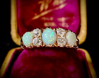 Antique Diamond & Opal Ring in 18 Carat Gold; Circa 1895