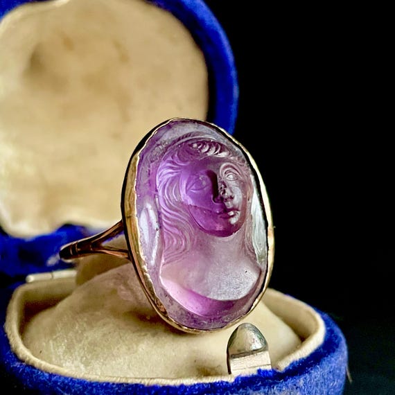 Antique Amethyst Cameo Carved Portrait Ring in 9 Carat Rose Gold Circa 1860 Etsy