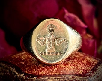 Unusual Figure Signet Ring in 9 Carat Gold; Circa 1990