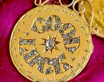 RARE Antique Good Luck Old Cut Diamond Pendant; Circa 1890