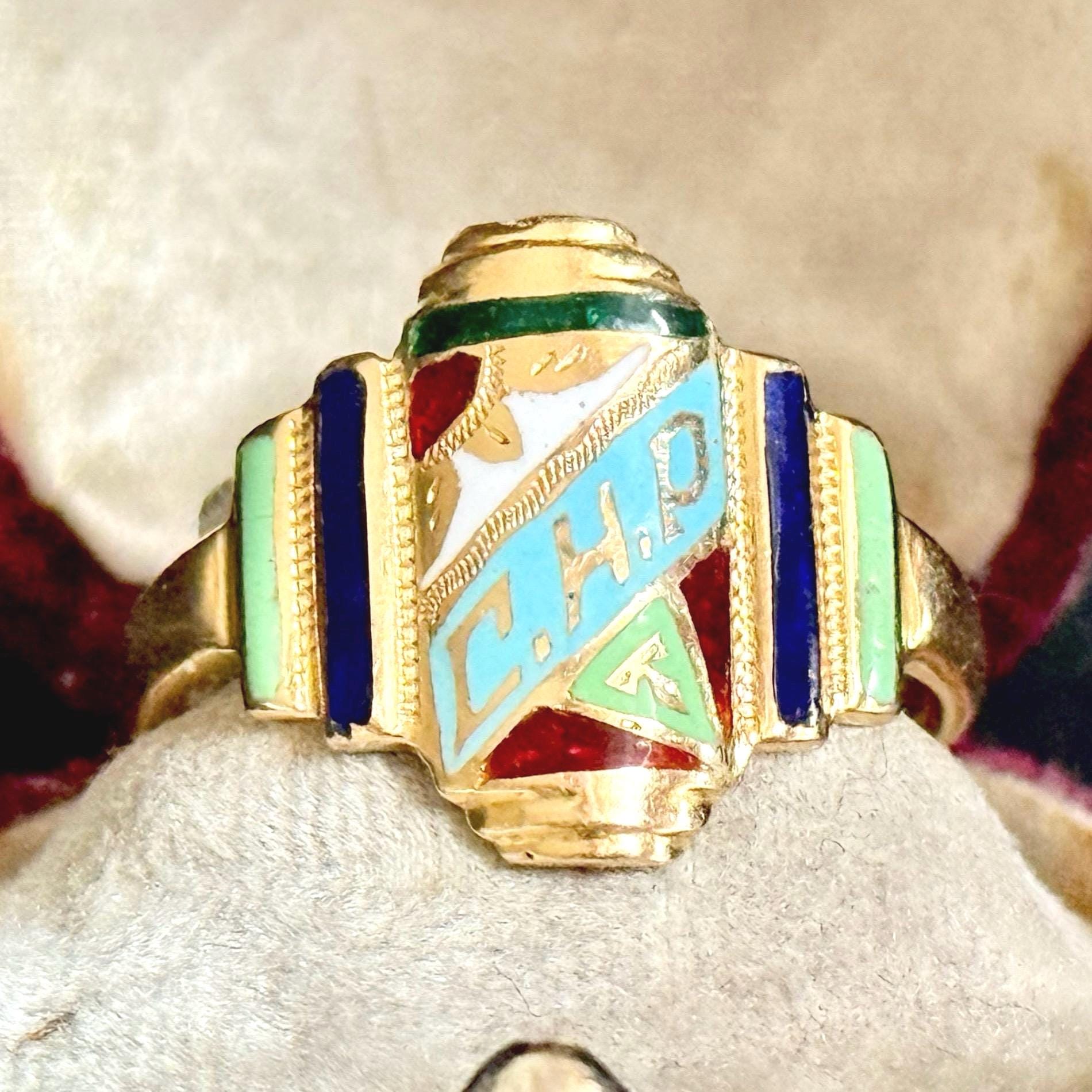 Antique Enamel Signet Ring in 18 Carat Gold; Circa 1920