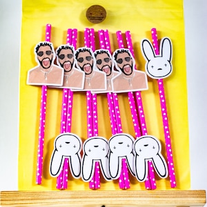 Bad Bunny Birthday Party straws | Bad Bunny Party decor | Paper straws Bad bunny cupcake toppers | Conejo Malo