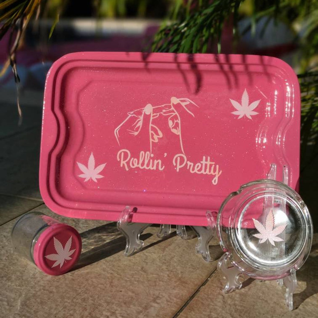Pink Glitter Rolling Tray Set rolling Pretty' Etsy