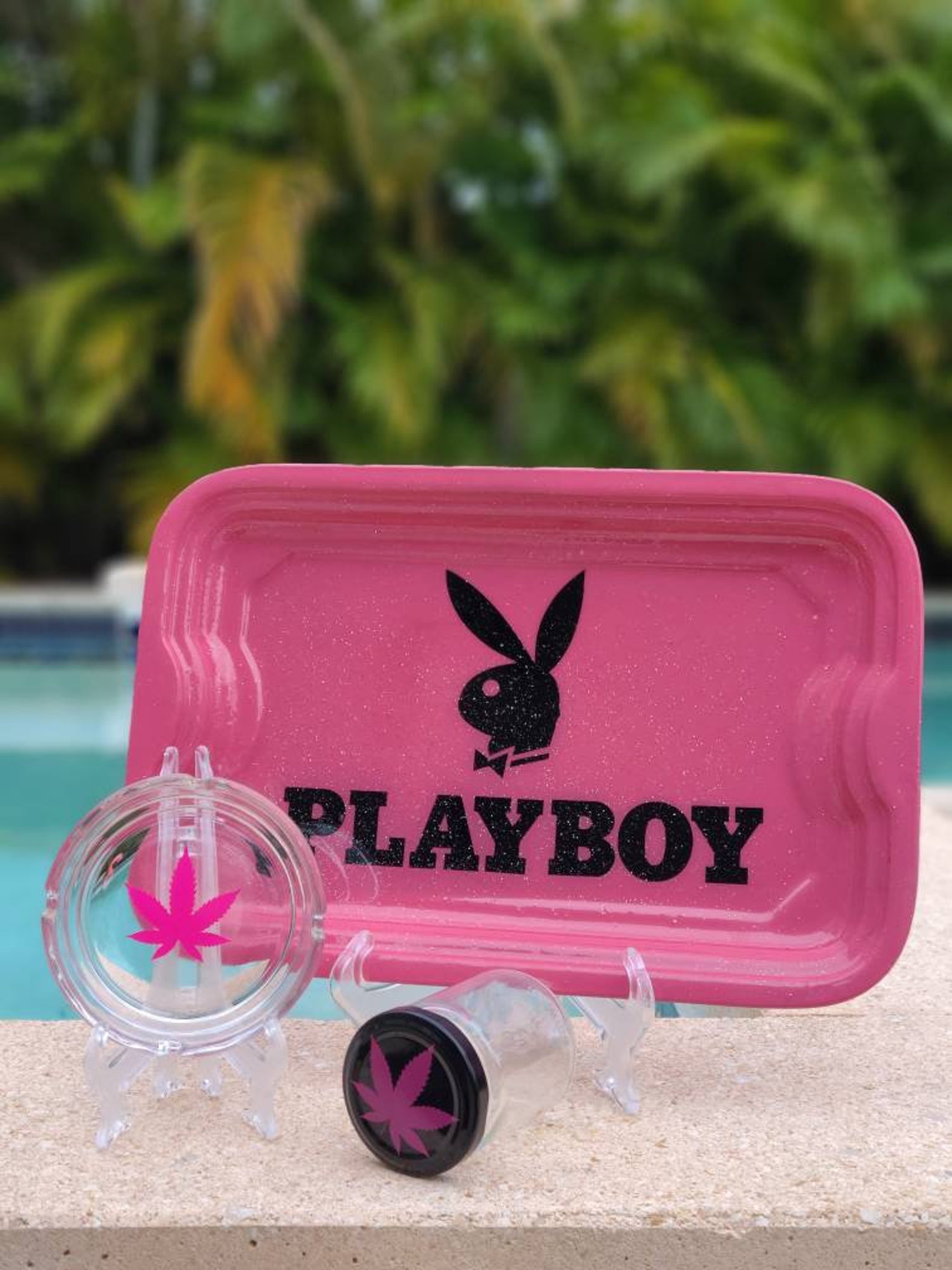 Playboy Pink Glitter Rolling Tray Set Marijuana Tray Set Etsy