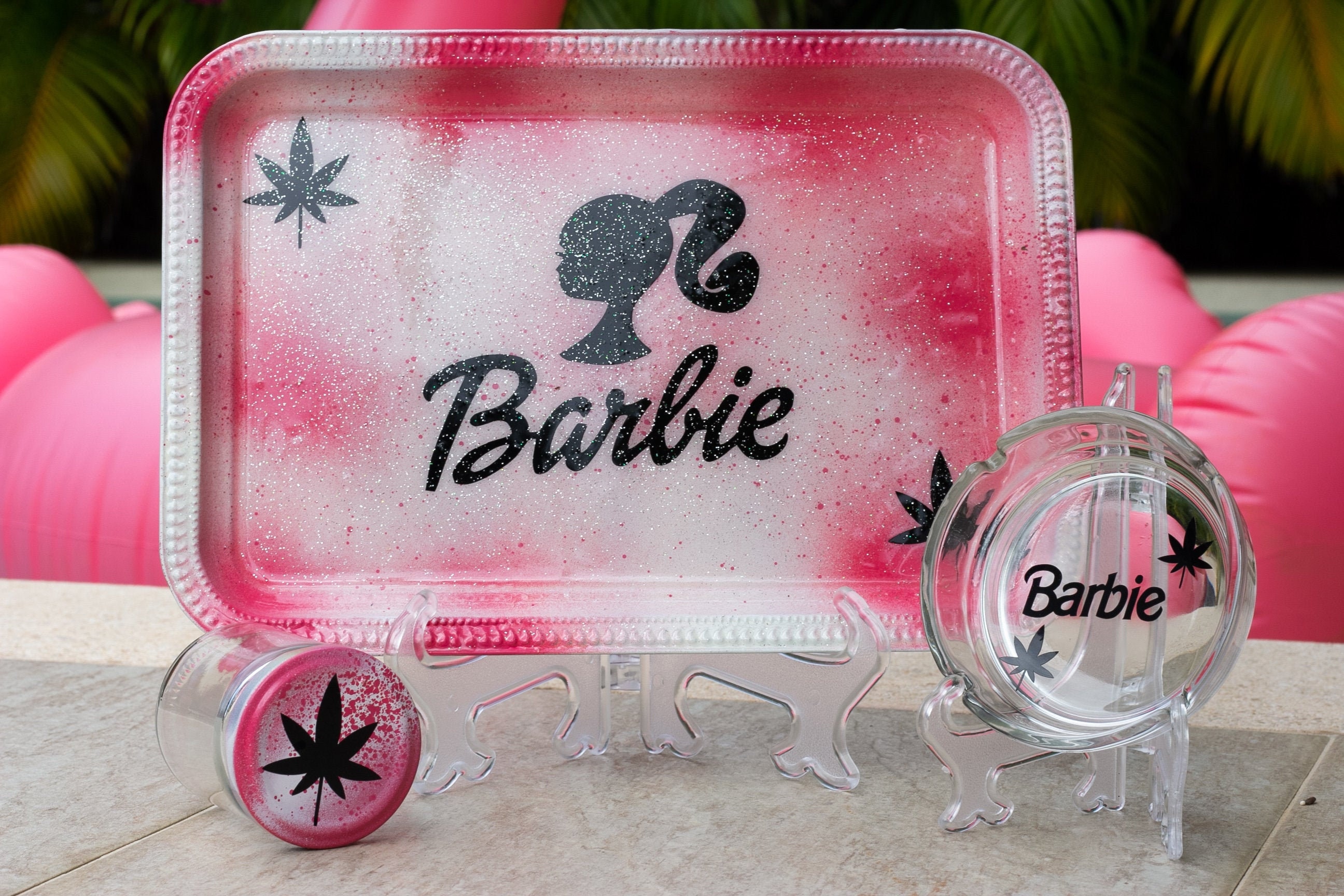 Look Like Barbie Smoke Like Marley Rolling Tray Set - lacustomdesignz