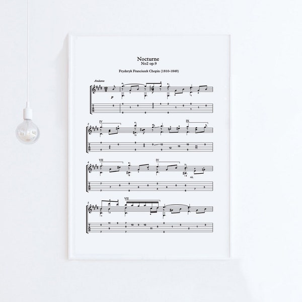 Frederic Chopin - Nocturne - Music Score Print - Polish Composer - Fine Music Art -