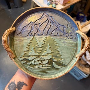 Mountain serving tray. Hand made clay dish.