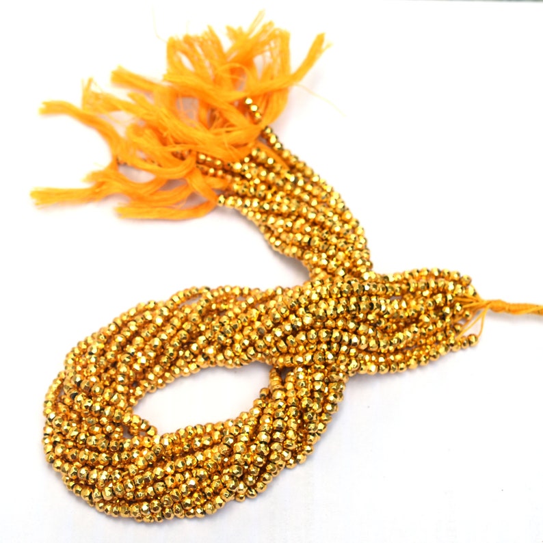 4 strands quality 3mm-3.50mm Gold Pyrite faceted rondelle beads,Center Drilled gemstone Beads 13 inch R043