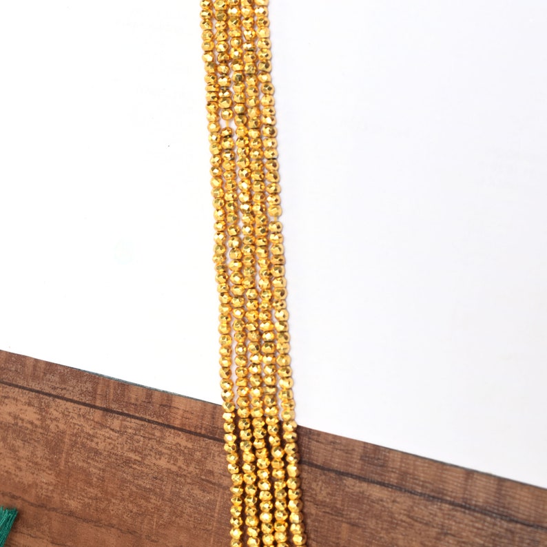 4 strands quality 3mm-3.50mm Gold Pyrite faceted rondelle beads,Center Drilled gemstone Beads 13 inch R043