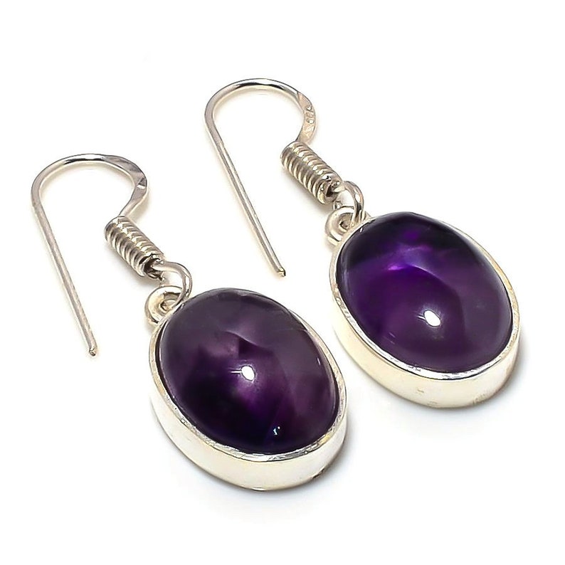 1 pair Gemstone Brazilian Sage Amethyst Handmade 925 Sterling Silver Jewelry Earring 1.58 InchL-1983 oval shape earrings jewelry for her