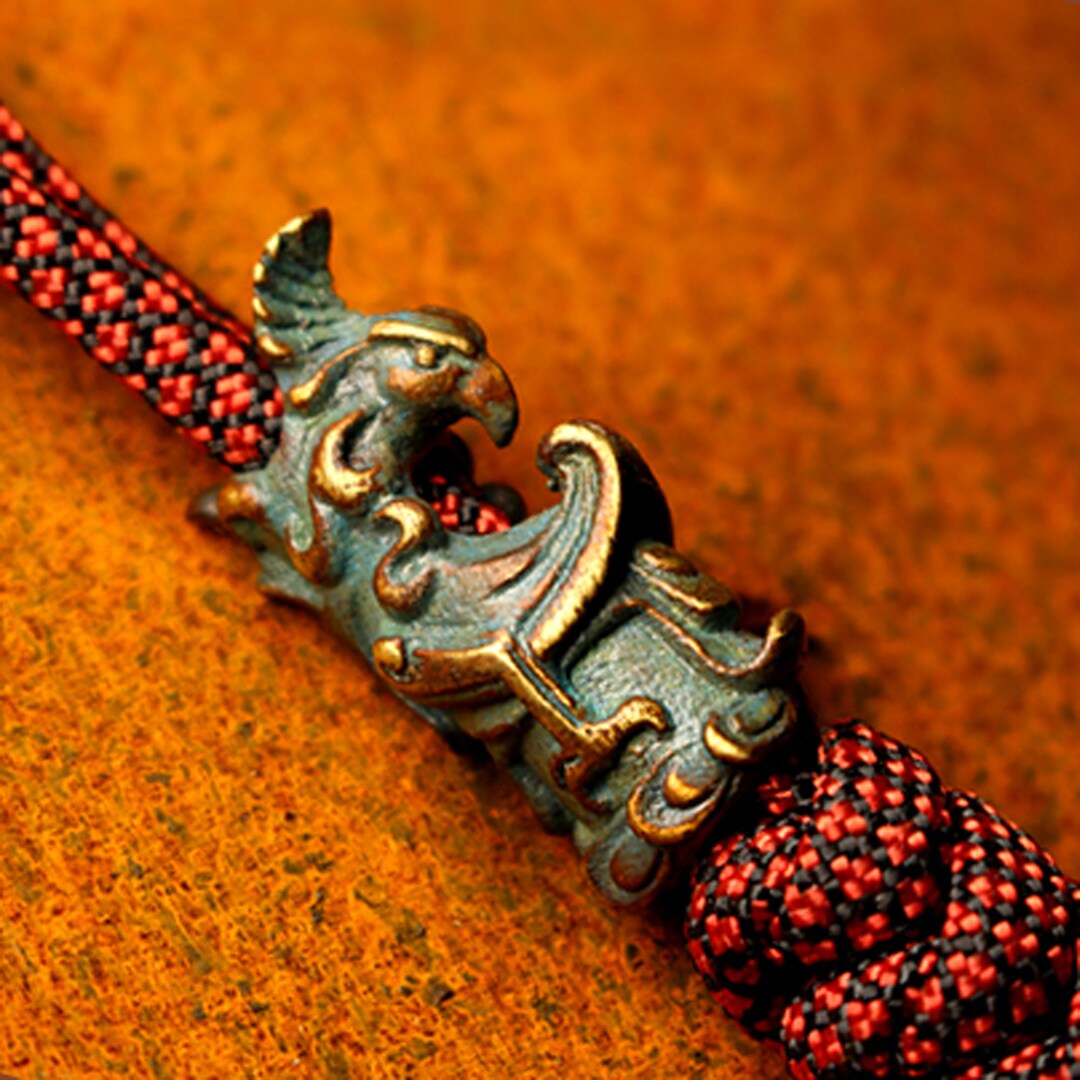 Paracord bead &quot;Phoenix&quot; bronze knife bead-lanyard bead-EDC bead-bird beads-custom bead-gift men-bracelet bead-present bracelet paracord