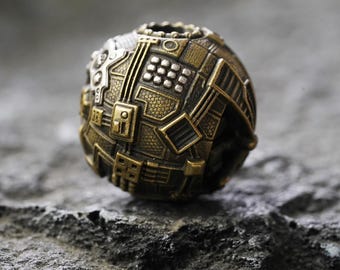 Cyberpunk Mechanical Star Paracord Bead: Handmade Brass, Silver, & Cupronickel
