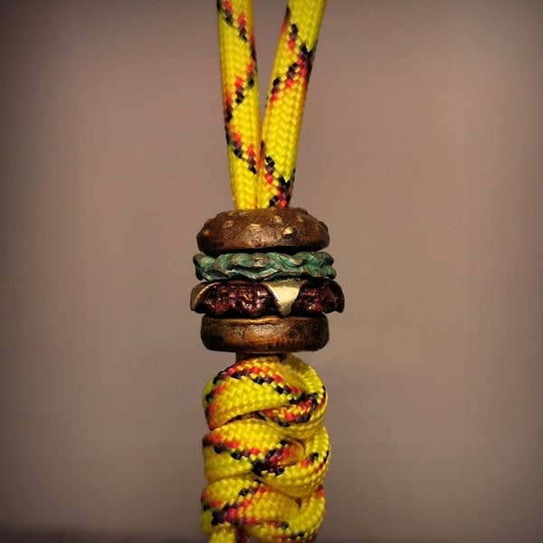 Paracord Bead "Cheeseburger Hamburger" knife bead-lanyard bead-EDC bead-custom bead-gift for men-bracelet bead-present paracord bracelet