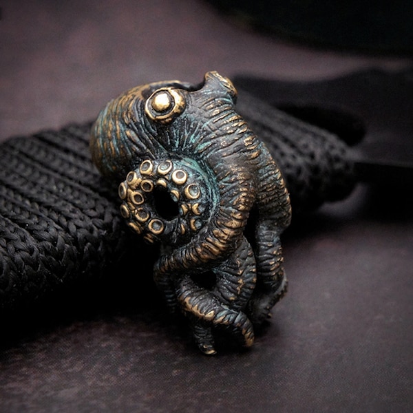 Bronze Octopus Paracord Bead, Handmade EDC Knife Lanyard