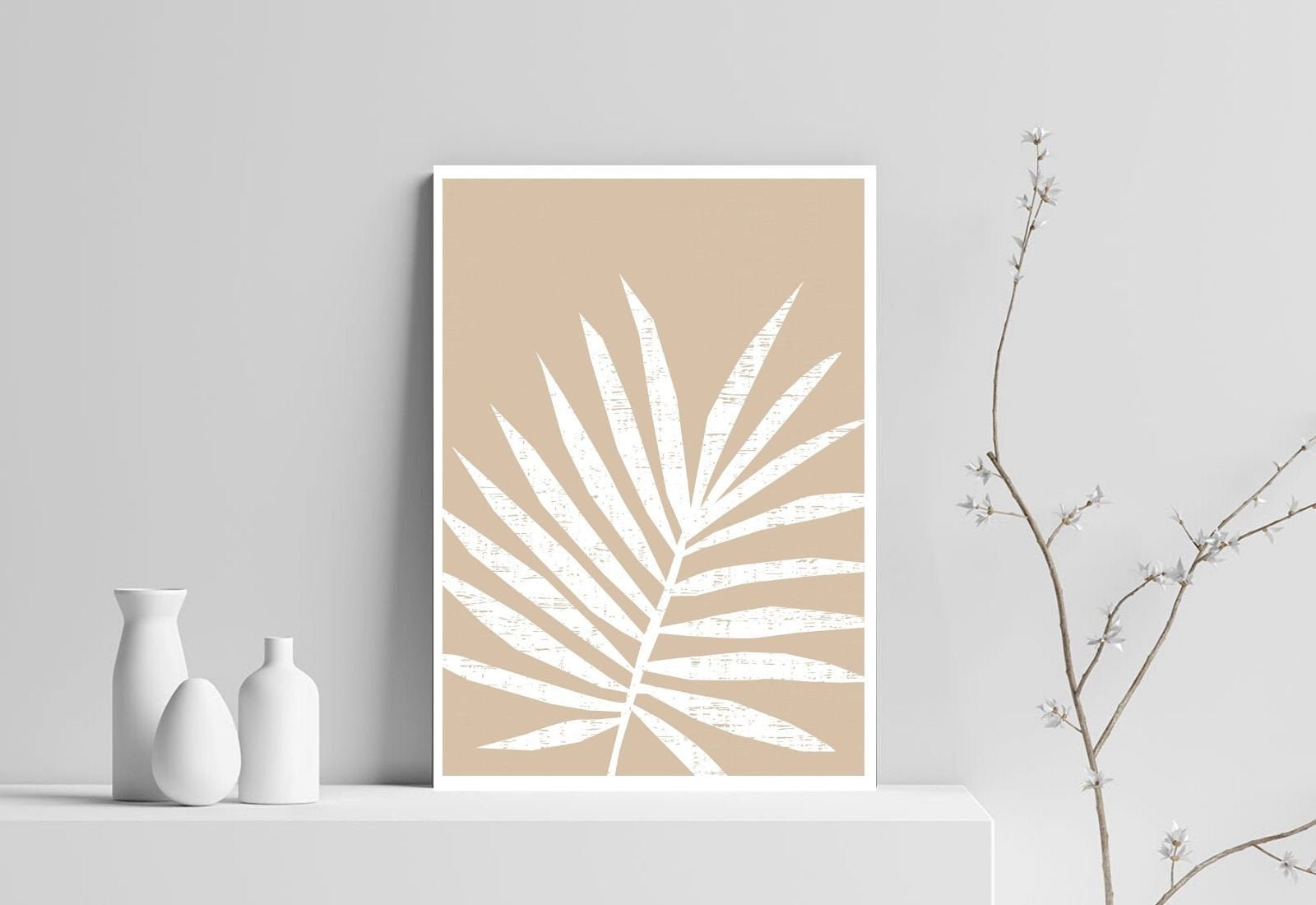 Palm leaf wall art neutral palm print abstract botanical Etsy