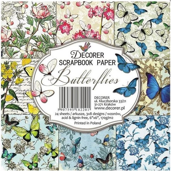 Paper Set, Bastelpapier, Butterflies, 15,2 x 15,2 cm
