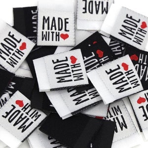 0.30 euros / piece, 5 / 10 woven labels, folded labels, labels, made with...