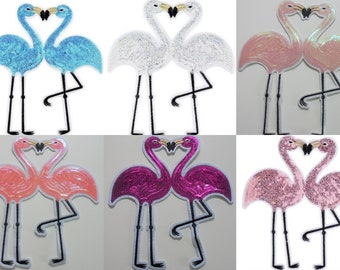 Iron-on image, iron-on application, flamingo, sequins, 20 x 19 cm