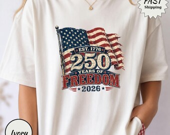 Vintage American Flag Shirt 1776 2026, Distressed USA 250th Anniversary Tee, Retro Patriotic Gift, Freedom Pride Fourth of July Adult Top
