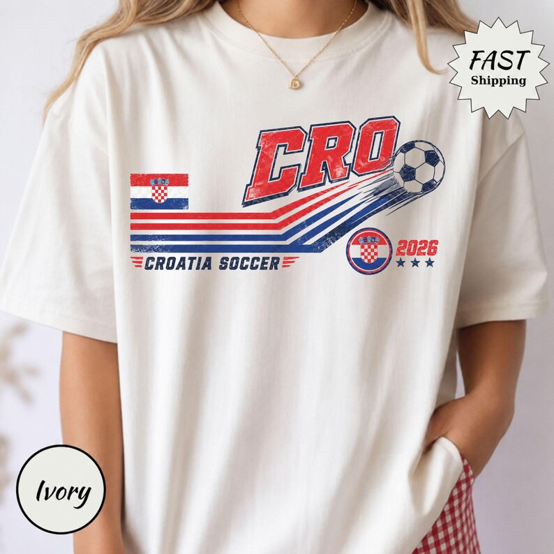Croatia soccer tee size chart with available color options