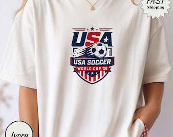 USA Soccer Badge Shirt, World Cup 2026 Fan Tee, Patriotic Crest Graphic, Red Navy Match Outfit, Football Gift