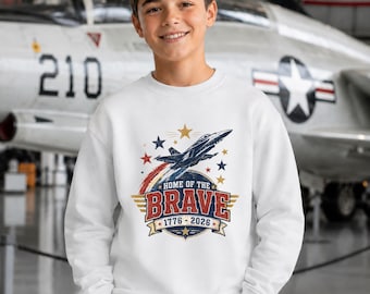 Camiseta de avión de combate vintage: Camiseta patriótica "Home of the Brave"