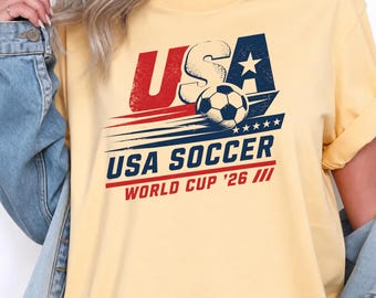 USA Soccer Shirt 2026, American Football Cup Tee, Red Blue Speed Ball Graphic, Patriotic Fan Gift, Match Day Top