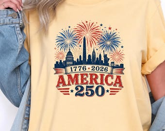Fireworks USA Shirt 1776 2026, America 250th Anniversary Tee, Patriotic Skyline Graphic Independence Day Gift Fourth of July Celebration Top