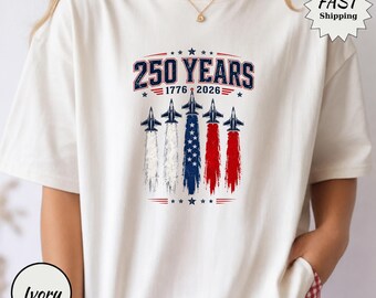 American 250 Jet Fighter Shirt, USA Flag Smoke Trail Tee, 1776 2026 Anniversary Gift, Patriotic Fourth July Adult Youth Top