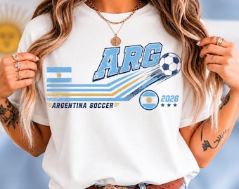 Argentina Soccer Shirt, Retro Vintage Football Fan Tee, Argentine Heritage Pride, Distressed Flag Supporter Gift for Men Women Game Day 2026