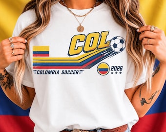 Colombia Soccer Shirt, Retro Vintage Football Fan Tee, Colombian Heritage Pride, Distressed Flag Supporter Gift for Men Women Game Day 2026