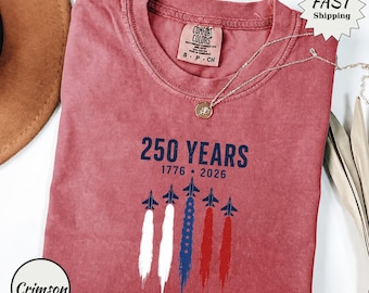 250 Years Freedom Jet Shirt, USA Fighter Plane Tee, Red White Blue Anniversary Gift, Independence Day Adult Youth Top